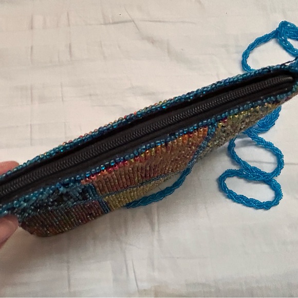 Vintage Hipster Colorful Beaded Cross body Purse Colorblock Pattern Squares - Picture 9 of 9